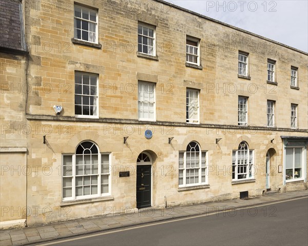 Blue plaque on building where Samuel Taylor Coleridge lived 1814-1816, Calne, Wiltshire, England, UK