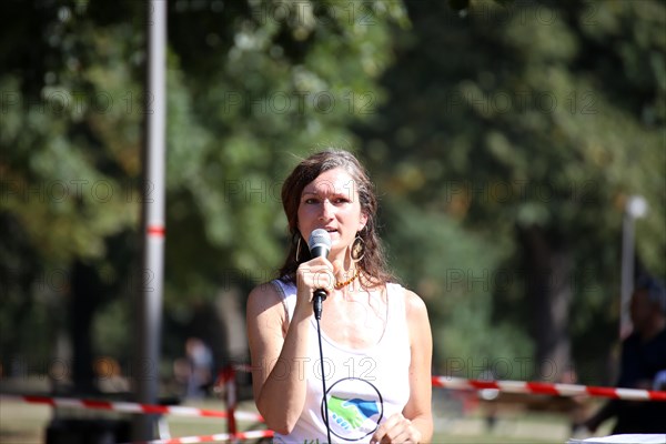 Mannheim: Friederike Pfeiffer-de Bruin speaks at a vigil against the German government's coronavirus measures. The rally was organised by the group Querdenken 621