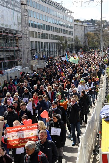 Lateral thinker demonstration in Stuttgart. The motto of the demonstration was Fundamental rights are not negotiable