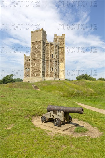 Well preserved walls and towers of 12th century castle, Orford, Suffolk, England, UK