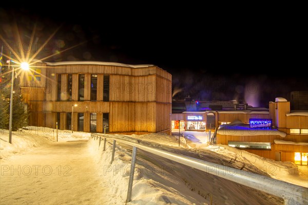 The congress centre in Davos, Switzerland, venue of the annual World Economic Forum (WEF) at night, Europe