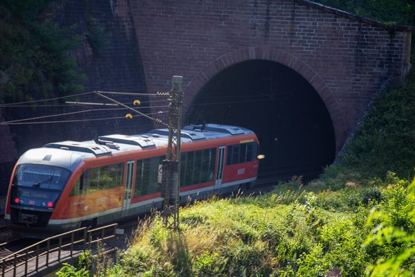 A local train operated by Verkehrsbetriebe Rhein-Neckar (VRN) in the Palatinate Forest between Neustadt and Kaiserslautern