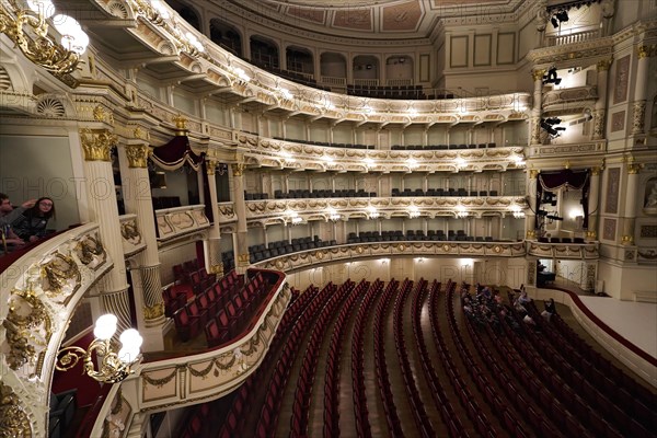 Semperoper interior, auditorium, Dresden, Saxony, Germany, Europe