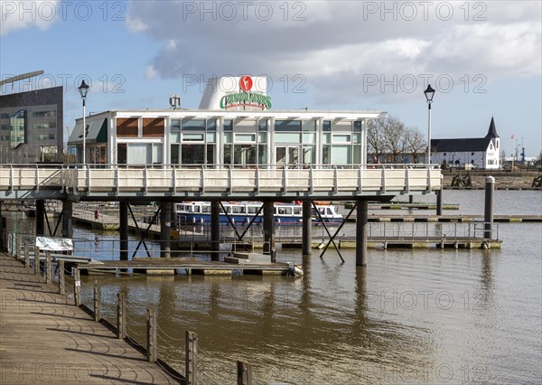 Leisure buildings and restaurants Cardiff Bay redevelopment at Mermaid Quay, Cardiff, South Wales, UK, Cadwaladers