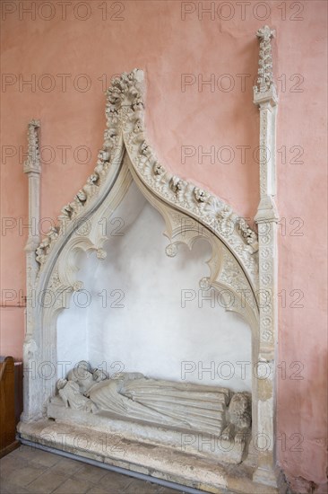 Village parish church Rendlesham, Suffolk, England, UK 14th century tomb effigy of Sayer Sulyard died 1312