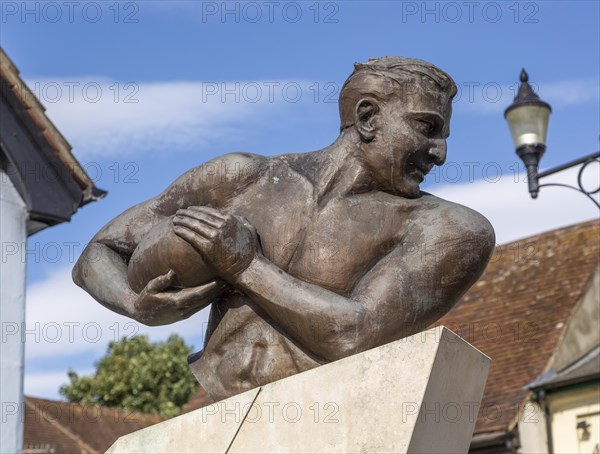 Prince Obolensky (1916-1940), the Flying Prince, rugby legend sculpture, Ipswich, Suffolk, England, UK