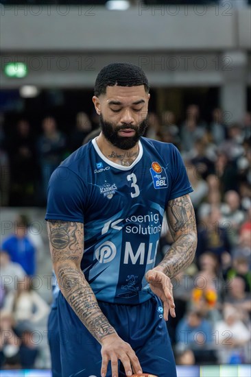 09.02.2024, easy Credit BBL, German Basketball League, Matchday 20) : MLP Academics Heidelberg against Basketball Lions Braunschweig (final score 76:94) . Free throw by Josh Gray (Heidelberg)