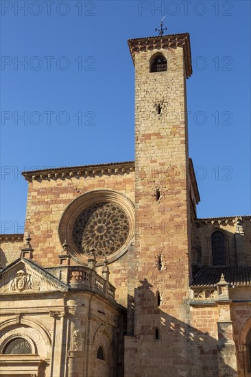 Bullet holes from Civil War on tower around former sniper positions, cathedral church, Siguenza, Guadalajara province, Spain, Europe