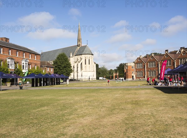 Historic buildings in court of Marlborough College school, Marlborough, Wiltshire, England, UK