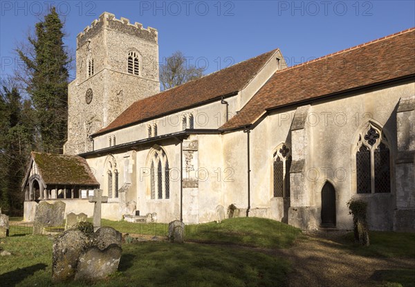 Village parish church and churchyard, Saint Nicholas, Hintlesham, Suffolk, England, UK