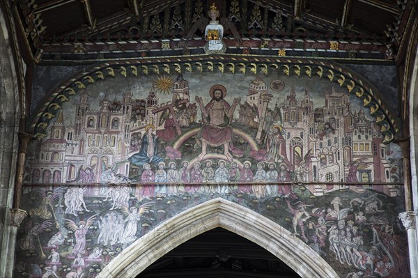 Medieval doom painting of the Day of Judgement, Church of Saint Thomas, Salisbury, Wiltshire, England, UK