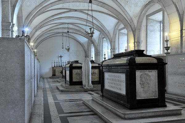 Stone sarcophagi, burial place of the House of Braganza, Monastery of Sao Vicente de Fora, built until 1624, Old Town, Lisbon, Lisboa, Portugal, Europe