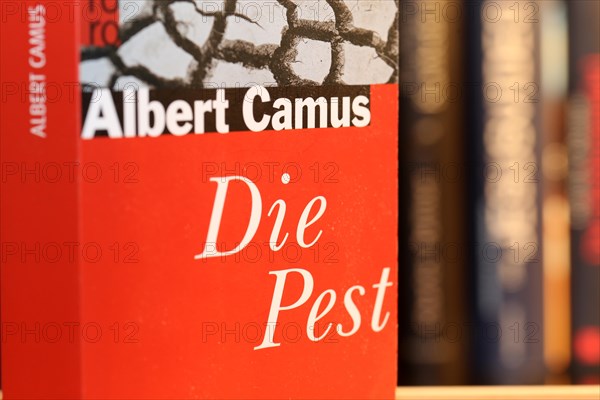Close-up of the novel The Plague by Albert Camus
