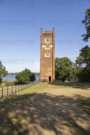 Freston Tower, a six-storey red brick Tudor folly built in 1570s, near Ipswich, Suffolk, England, UK