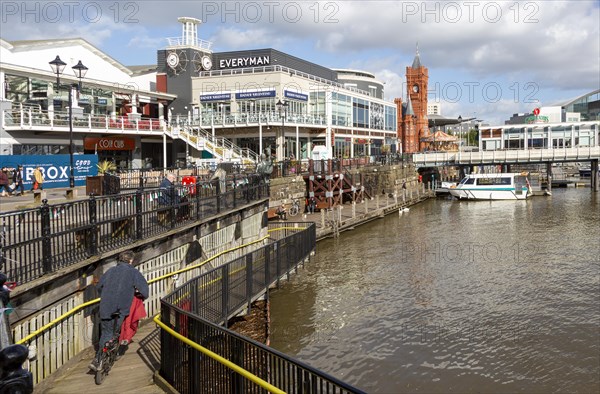 Leisure buildings and restaurants Cardiff Bay redevelopment at Mermaid Quay, Cardiff, South Wales, UK