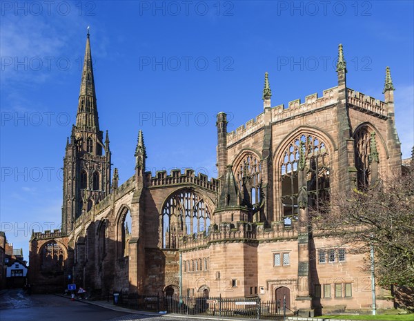 Ruins of church of Saint Michael, Coventry cathedral, West Midlands, England, UK bomb damage from Second World War