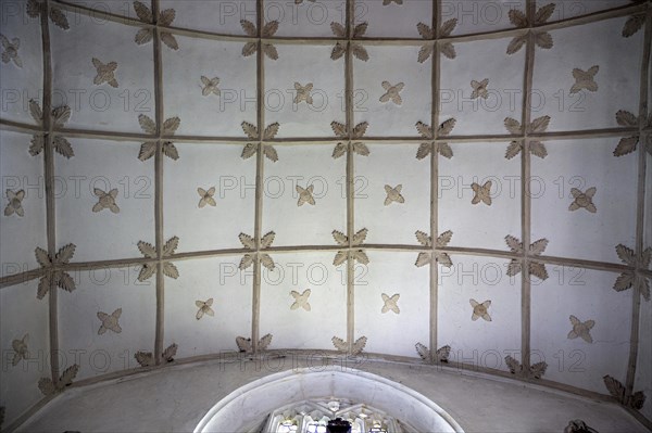 Historic interior of Saint John the Baptist church, Mildenhall, Wiltshire, England, UK