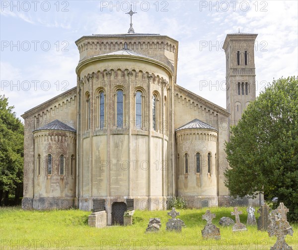 Exterior 19th century Italianate architecture of Wilton new church, Wiltshire, England, UK ornate capitals and columns main entrance built 1844