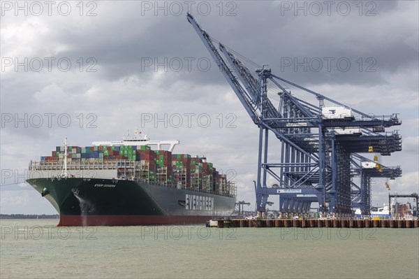 Evergreen Ever Govern one of the world's largest container ships making maiden call at Port of Felixstowe, Suffolk, England, UK, 17 Aug 2019