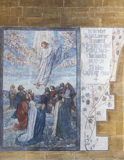 Mural inside Inkpen church, Berkshire, England, UK 1920s memorial for restoration fund