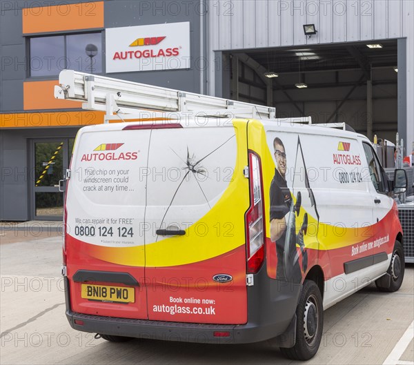 Autoglass van and workshop, Whitehouse industrial estate, Ipswich, England, UK