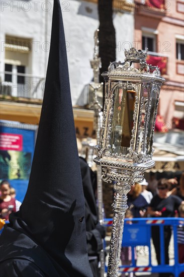 Semana Santa, procession with Nazarenos and tourists, celebrations in Cadiz, Spain, Europe