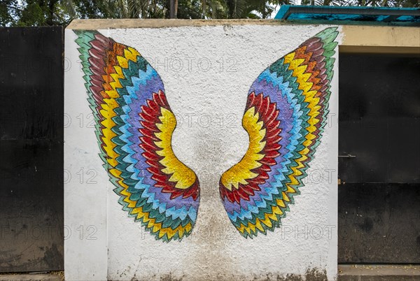 Iconic Fort Kochi Wings wall mural, Cochin, Kerala, India, Asia