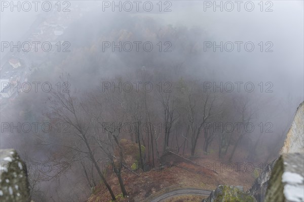 Winter atmosphere at the mountain fortress, Koenigstein, Saxony, Germany, Europe