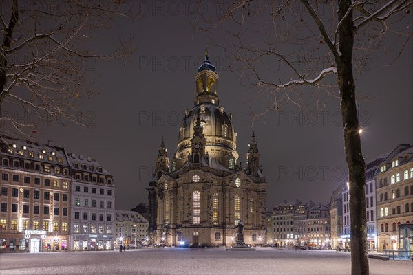 The old town centre of Dresden with its historic buildings. Neumarkt with Church of Our Lady, Dresden, Saxony, Germany, Europe