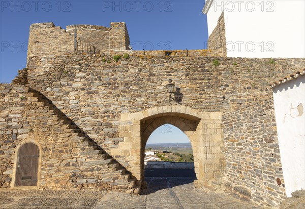 Gateway to historic walled hilltop village of Monsaraz, Alto Alentejo, Portugal, southern Europe, Europe
