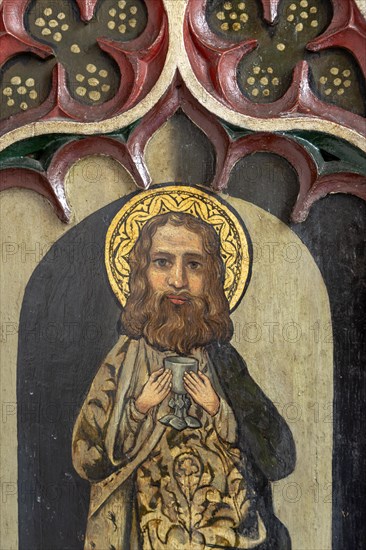 Victorian rood screen paintings of saints, Bildeston church, Suffolk, England, UK, Saint John c 1890