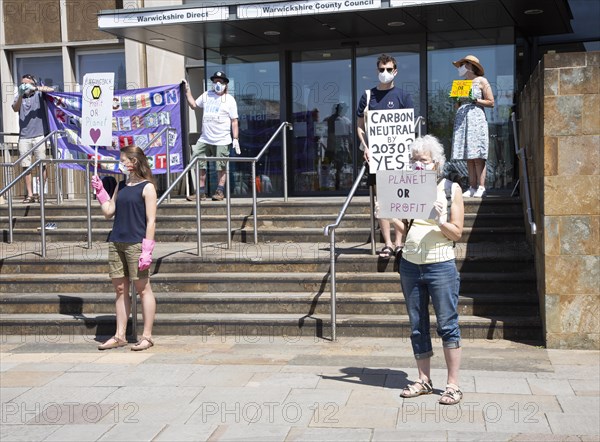 Extinction Rebellion climate change campaign silent protest, County Council HQ, Warwick, Warwickshire, England, UK, 30 May 2020