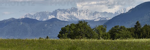 View from the Gailtal valley to the Julian Alps in Slovenia, Carinthia, Austria, Europe