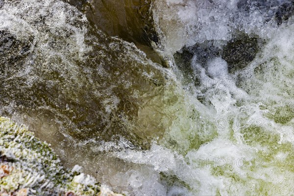 Severe frost has formed bizarre ice formations in the riverbed of the Gottleuba, Bergieshuebel, Saxony, Germany, Europe