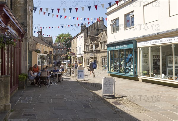 Historic buildings along the High Street in town of Corsham, Wiltshire, England, UK