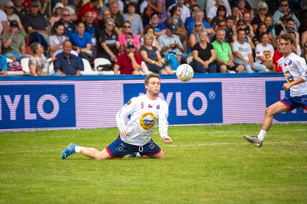 Fistball World Championship from 22 July to 29 July 2023 in Mannheim: The South American clash between Argentina and Chile took place on 23 July. In a hard-fought match, Argentina won in the end with 3:2 sets. Here in the picture: The Chilean Joacuin Werner
