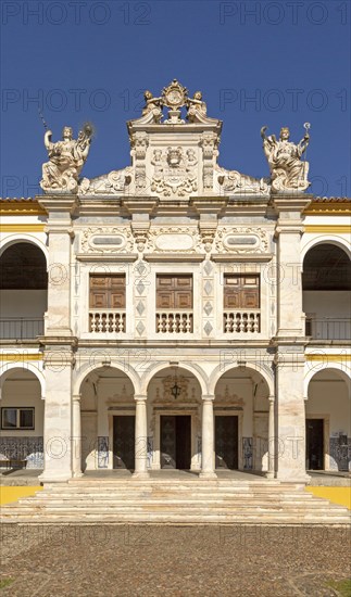 Facade of old chapel Colegio do Espirito Santo, historic courtyard of Evora University, Evora, Alto Alentejo, Portugal, Southern Europe, Europe