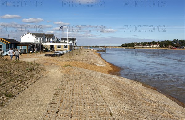 River Deben at Felixstowe Ferry, Suffolk, England, UK with Bawdsey Quay opposite, sailing club building