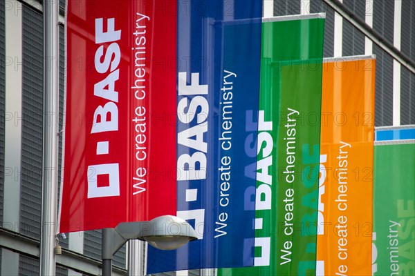 BASF flags in Ludwigshafen am Rhein