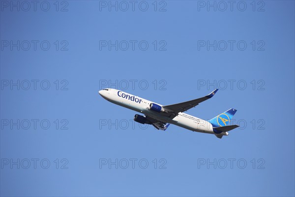 A Condor passenger aircraft takes off from Frankfurt Airport