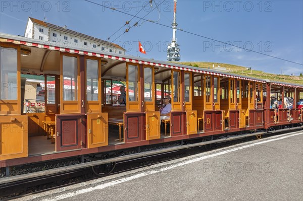 Cog railway at Rigi-Kulm mountain station, Lake Lucerne, Canton Lucerne, Switzerland, Rigi, Schwyz, Switzerland, Europe