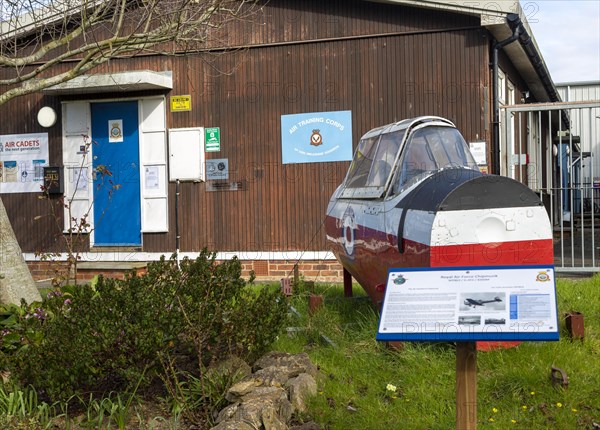 Air Cadets, Air Training Corps, building former RAF Melsham, Bowerhill, Melksham, Wiltshire, England, UK, Chipmunk plane section