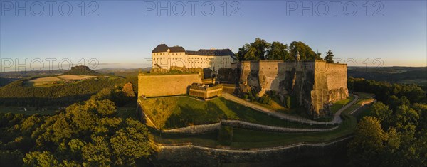 Aerial view of Koenigstein Fortress in Saxon Switzerland, Koenigstein, Saxony, Germany, Europe