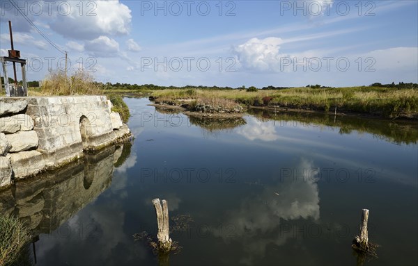Canal with gate valve in Saint-Pierre-d'Oleron, Departement Charente-Maritime, Nouvelle-Aquitaine, France, Europe
