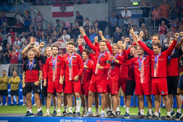 Fistball World Championship from 22 July to 29 July 2023 in Mannheim: Pictured here: The Austrian national team, which lost 4:0 to Germany in the final and won the silver medal