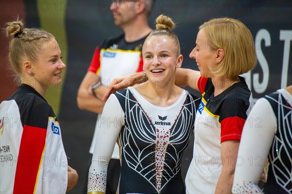 Heidelberg, 9 September 2023: Women's national gymnastics competition in the SNP Dome in Heidelberg. Anna-Lena Koenig after her routine on the balance beam