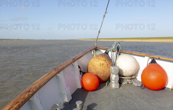 Lady Florence boat trip cruise River Ore, Orford Ness, Suffolk, England buoys in bow