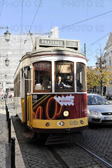 Tram line 28, Alfama neighbourhood, Lisbon, Lisboa, Portugal, Europe