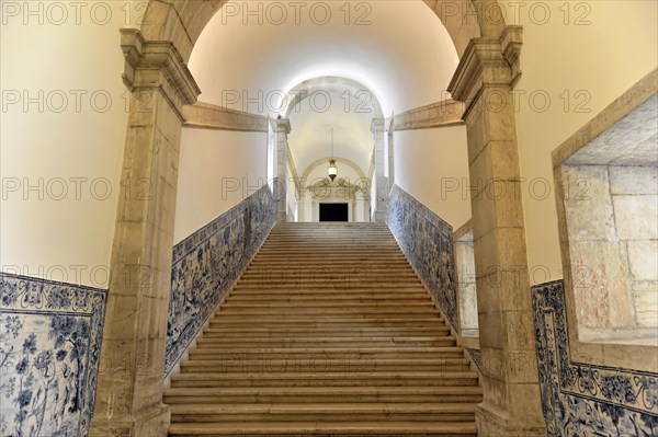 Staircase, Azulejos, Tile paintings, Monastery of Sao Vicente de Fora, built until 1624, Old Town, Lisbon, Lisboa, Portugal, Europe