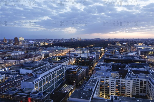 Berlin Mitte with Reichstag, Chancellery and Potsdamer Platz in the evening, 21.04.2021